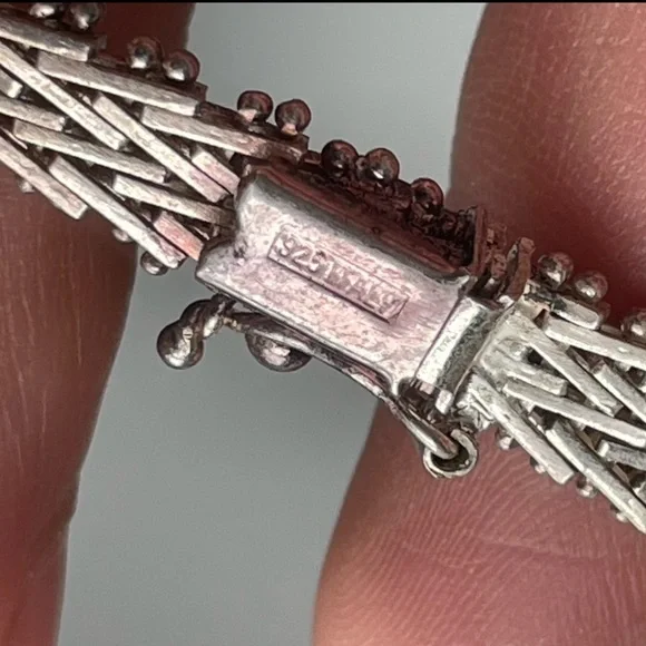 Vintage Sterling Silver 925 Italy Herringbone Bracelet - Picture 10 of 15